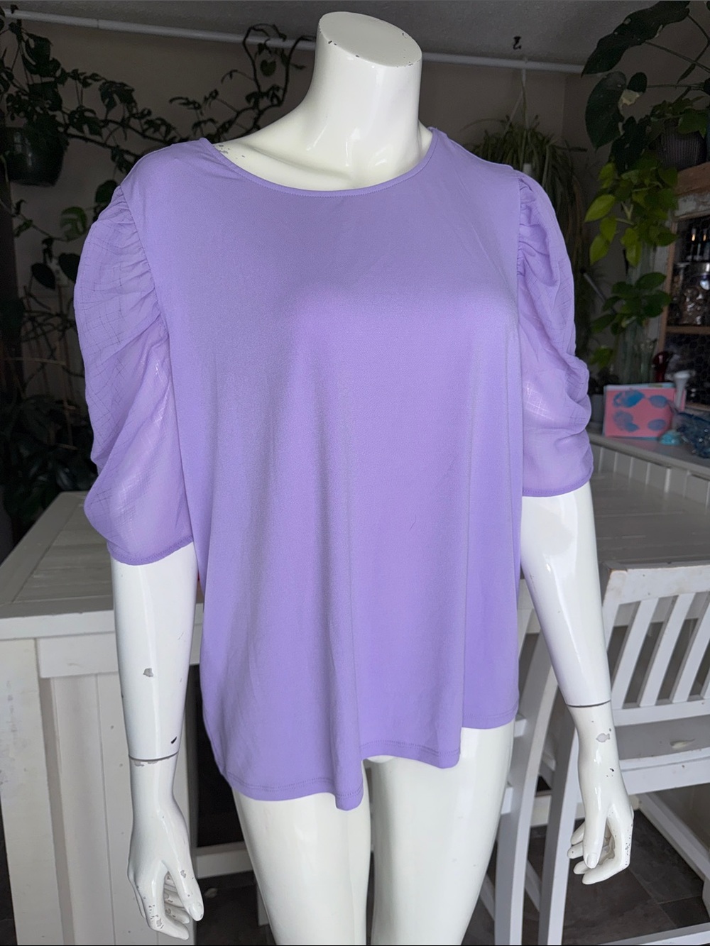 Suzy Shier Women's Lavender Puff Sleeve Top NWOT XXL